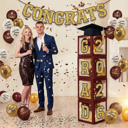 Graduation Decorations Class of 2026 Maroon and Gold Balloon Boxes - Image 6