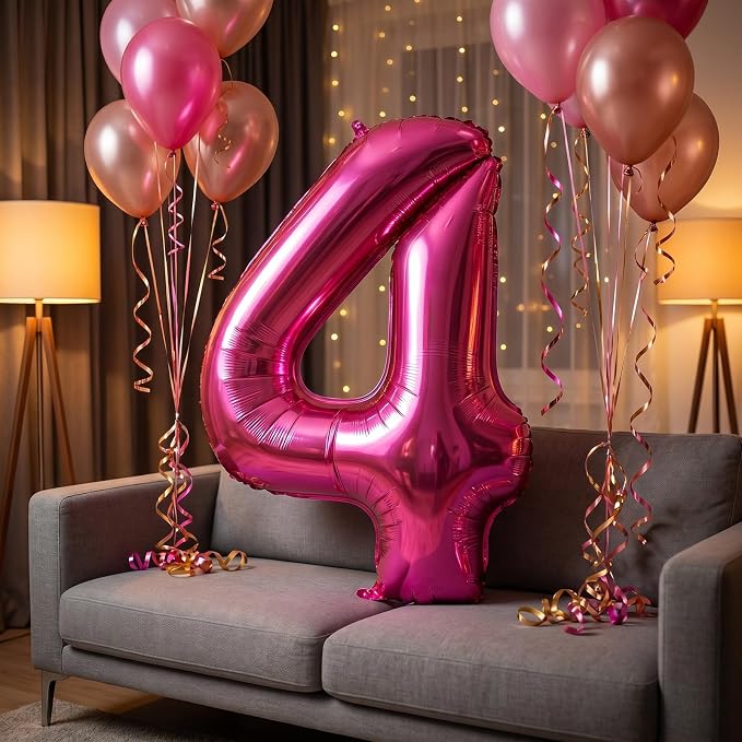 40 Inch Hot Pink Number 4 Balloon, Giant Number Balloons, Birthday Decor | - Image 4