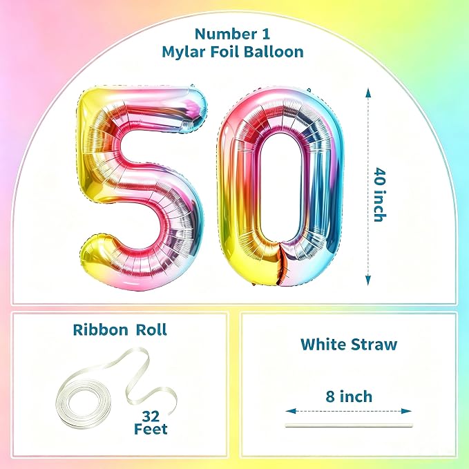 Rainbow Number Balloons Birthday Balloons - Image 2