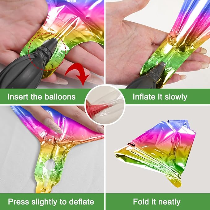 6Pcs Gradient Rainbow Round Foil Balloons, Metallic Multicolor Iridescent Mylar - Image 8