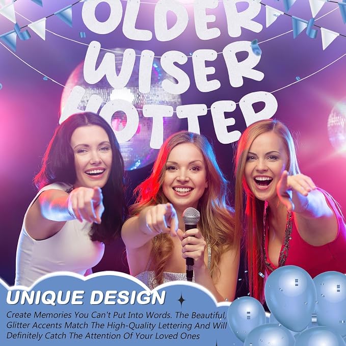 Fulmoon Set of 3 Pre Strung Older Wiser Hotter Glitter Banner Funny Birthday - Image 5