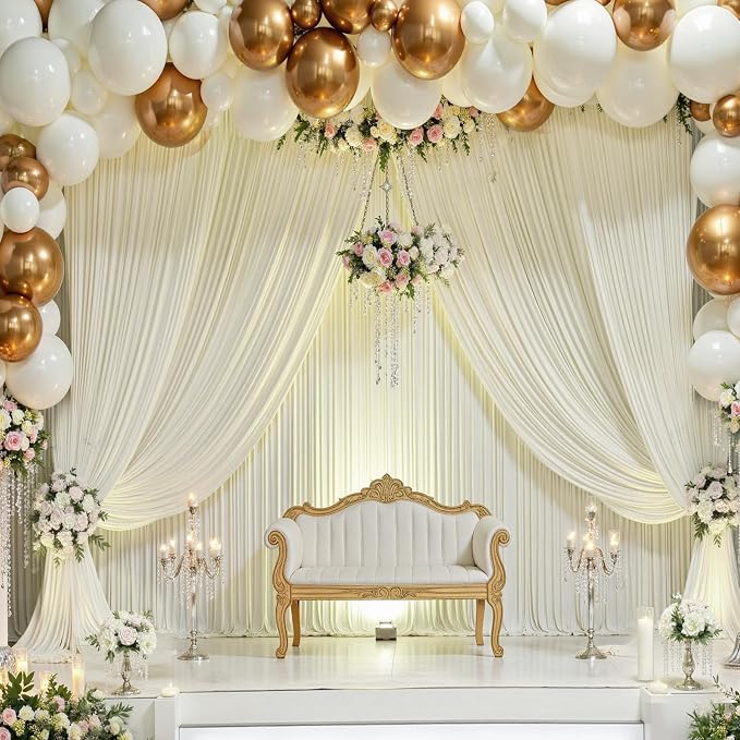 10ft×12ft Wrinkle Free Ivory Backdrop Curtain - Image 9