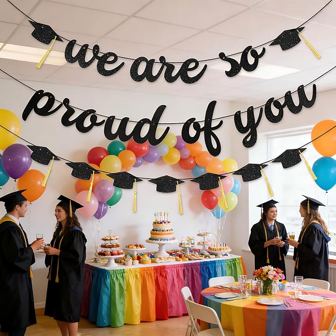 2026 Graduation Banners Party Decorations-Black Glitter We are So Proud of You - Image 4