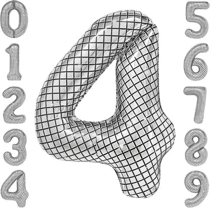40 Inch Disco Number Balloons Large Silver Ball Print by cocodino