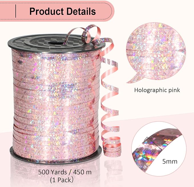 Pink Ribbon - 500 Yard Light Pink Curling Ribbon - Image 3