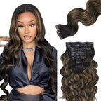 Lashey Seamless Clip in Hair Extensions Human Hair 150g 9pcs 20 Inch Body Wave Natural Black Mixed Chestnut Brown Clip in Hair Extensions for Women