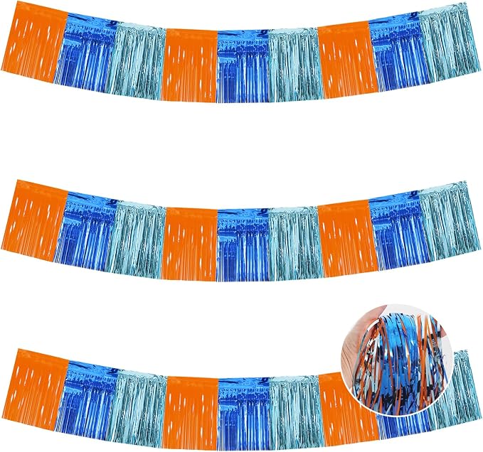 BEISHIDA Orange Blue Fringe Garland Banner 30ft Wall Tinsel Foil Streamers | by Beishida