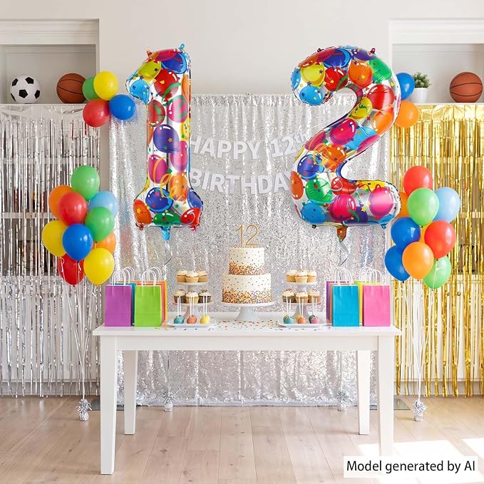 40 Inch Rainbow Balloon Number 12 Balloons, Giant 12th Birthday Decor | 40" - Image 3