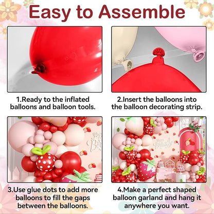 Strawberry Balloon Arch Kit, Pastel Pink Cream Party Balloons - Image 8