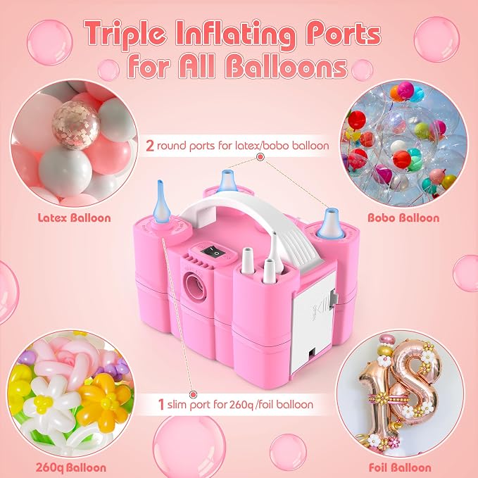Balloon Pump, Triple Nozzles for 260q Foil Latex Mylar Balloon, 3-in-1 | - Image 2