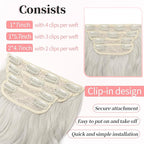 KooKaStyle Clip in Synthetic Hair Extensions Long Wavy 4PCS Thick Hairpieces Silver Grey Blonde Fiber Double Weft Natural Hair Extensions 20 Inch for Women