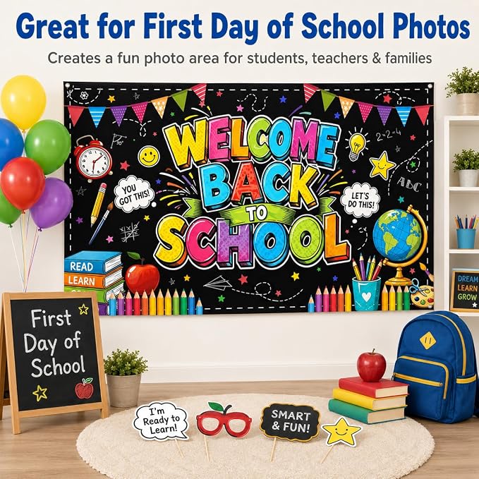 Welcome Back to School Backdrop 72x43 Inch Polyester Fabric, Colorful - Image 7
