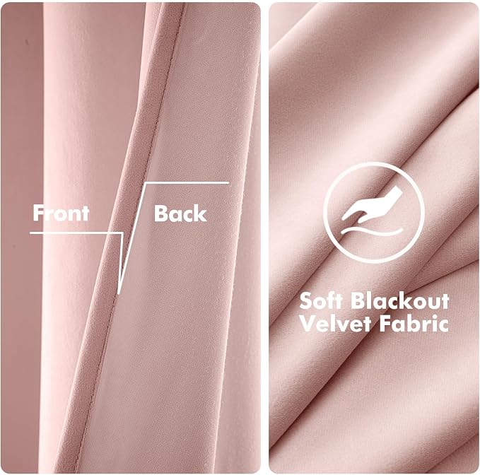 MIULEE Velvet Curtains Light Pink 52 x 90 Inch Length Set of 2 | Grommet Drapes - Image 3
