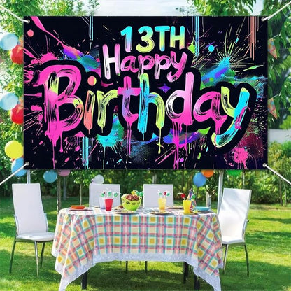 HOMETITUTE Neon 13th Happy Birthday Banner 71x43 Inch Glow Party Supplies | - Image 6