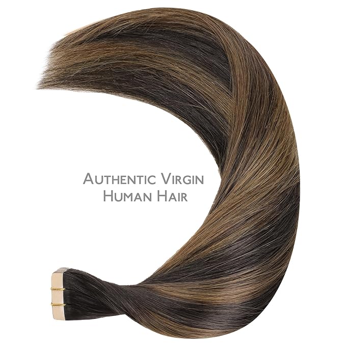 WENNALIFE Tape in Hair Extensions Human Hair Balayage Dark Brown Mixed Chestnut Brown Tape in Extensions, 10pcs 30g 24 inch Remy Invisible Tape Ins Straight Soft Real Human Hair Tape in Extensions