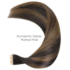 WENNALIFE Tape in Hair Extensions Human Hair Balayage Dark Brown Mixed Chestnut Brown Tape in Extensions, 10pcs 30g 20 inch Remy Invisible Tape Ins Straight Soft Real Human Hair Tape in Extensions