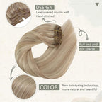 Ve Sunny Real Hair Clip in Extensions Blonde Highlight Warm Color Hair Extensions for Women Remy Clip in Human Hair Extensions Straight 7pcs 14 inch 100g