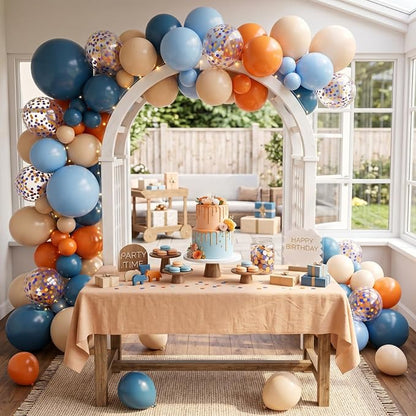 Blue and Orange Balloons, 12 Inch Orange Light Blue Nude Apricot Confetti - Image 6