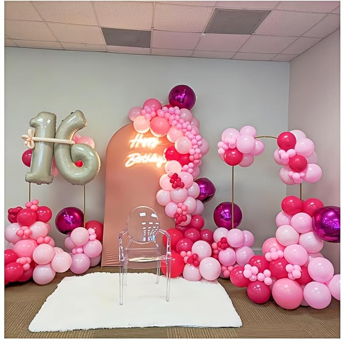 12Pcs Hot Pink Round Foil Balloons, Metallic Pink Foil Balloon - Image 7