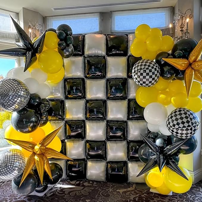 25Pcs Black and White Square Foil Balloons Wall Tunnel Backdrop Double Sided - Image 7
