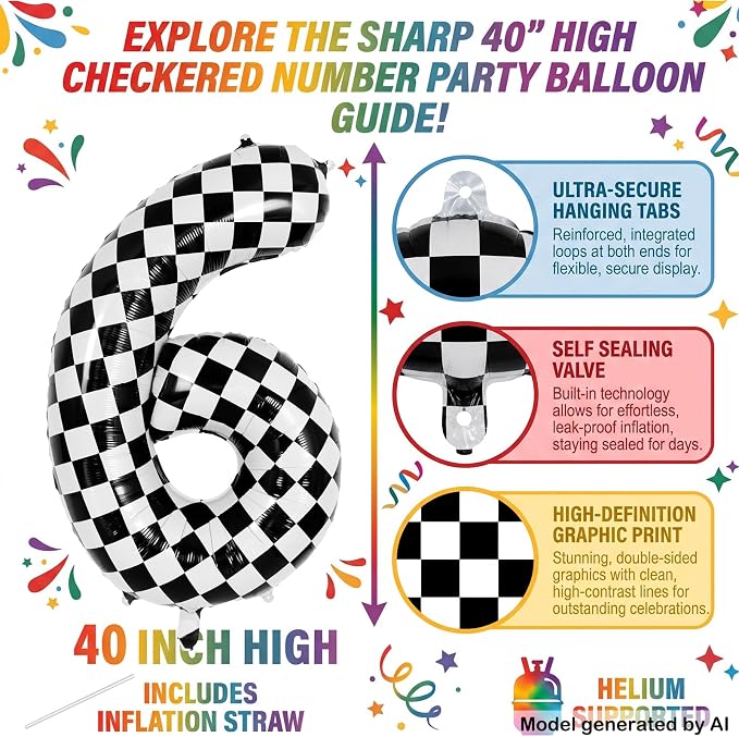 40" Checkered Number 16 Balloon - Image 2