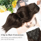 Hair Extensions for Women, 8PCS 16 Inch Dark Brown Clip in Hair Extensions, Synthetic Long Wavy Hairpieces for Women Full Head Thick