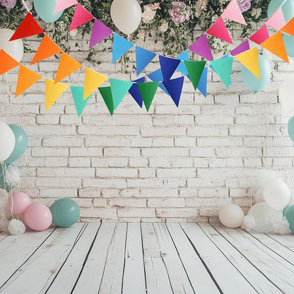 48Pcs Colorful Rainbow Pennant Banner, 4 Strings | Triangle Bunting Flags - Image 2