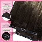 YoungSee Invisible Clip in Hair Extensions Human Hair Brown Balayage Clip on Hair Extensions Chocolate Brown with Ash Blonde Balayage Clip ins Real Human Hair Extension for Natural Look 120G 7Pcs 16In