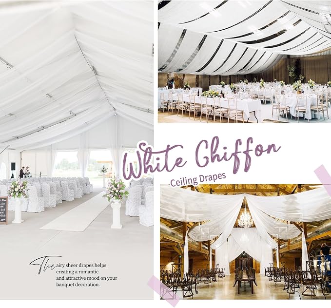 8 Panels White Ceiling Drapes for Wedding 5ftx10ft Arch Draping Fabric Sheer - Image 8