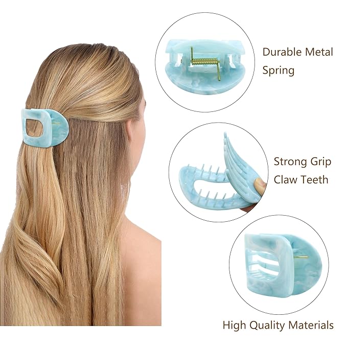 Flat Hair Claw Clips for Women,Matte Medium Hair Clips for Thick & Thin Hair- Comfortable Everyday Use for Office, Yoga, Party & Casual Styling (4PCS F)