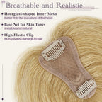 RUWISS Hair Toppers for Women Real Human Hair - Lightweight Clip-in Hair Piece for Thinning Hair, Fluffy Straight Hair Topper without/with Bangs, Golden Blonde Mixed Bleach Blond