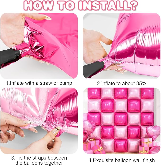 Hot Pink Square Foil Balloon Wall - Image 9