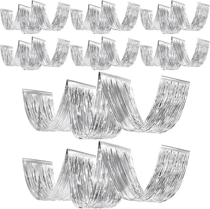 8 Pcs 15ft Silver Metallic Foil Ceiling Fringe Curtains, Party Decor Fringe by Breling