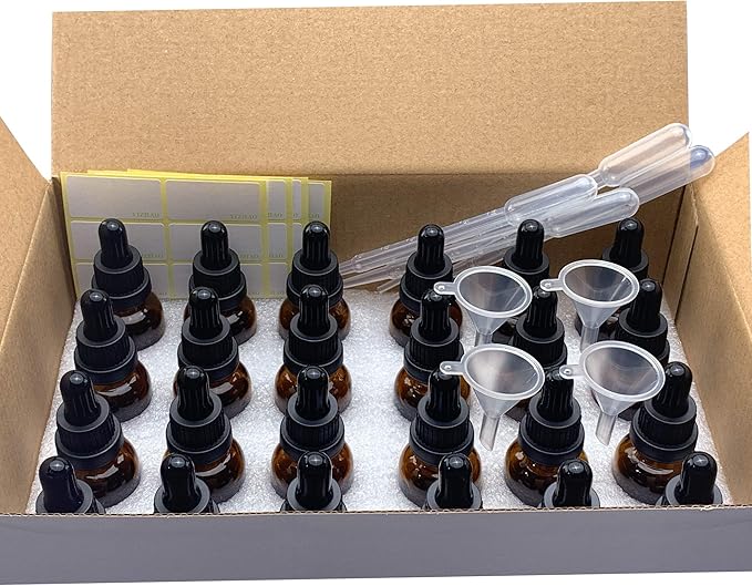 YIZHAO Amber Glass Dropper Bottle 1oz, Tincture Bottles with Glass Dropper, for Essential Oils, Aromatherapy, Cosmetic, Laboratory, Pharmacy, Liquids, Travel –24 Pcs