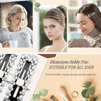 Rhinestone and Crystal Hair Clips 2-Pack, Sparkly Barrettes & Elegant Bling Accessories for Women & Girls(Set21)