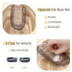 SEGO Human Hair Toppers for Women With Thinning Hair, 7 * 13CM Silk Base 100% Real Human Hair Clip in Top Wiglet Hairpieces -8 Inch No Bangs Golden Brown&Bleach Blonde