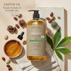 Majestic Pure Organic Castor Oil 16 Fl Oz - 100% Pure and Natural - Premium Grade Carrier Oil - Hair, Eyelashes and Eyebrows - Hair Oil and Body Oil - Expeller Pressed - Hexane Free