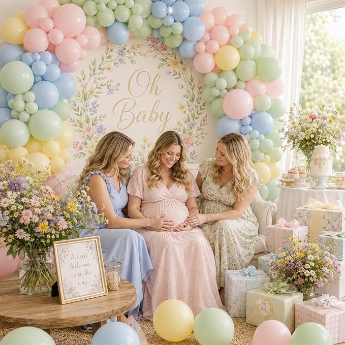 Pink Green Blue Balloons, 12 Inch Pastel Pink Sage Green Dusty Blue Yellow - Image 6