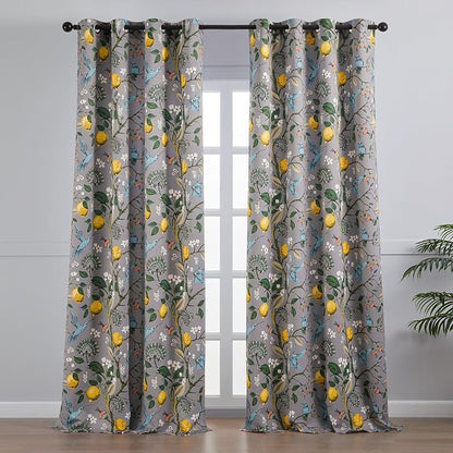 Topfinel Black Dark Floral Grey Blackout Curtains, 84 Inch Length - Image 2