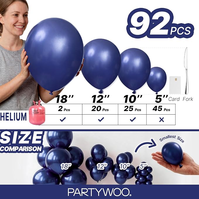 PartyWoo Navy Blue Balloons 92pcs Different Sizes of 18 12 10 5 Inch Dark Blue - Image 6