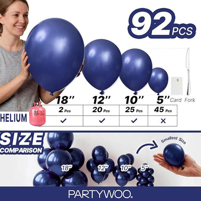 PartyWoo Navy Blue Balloons 92pcs Different Sizes of 18 12 10 5 Inch Dark Blue - Image 6