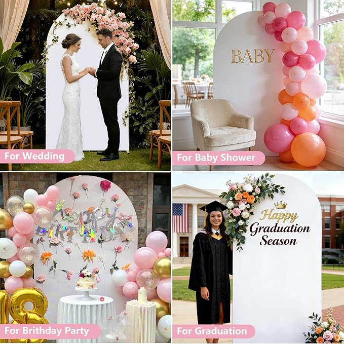 Metal Arch Backdrop Stand and Cover Set, 7.2FT Gold Wedding Backdrop Arch Frame - Image 3