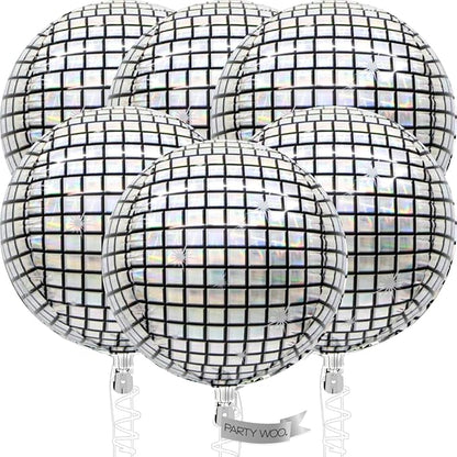 PartyWoo Silver Disco Ball Large Giant 4D Jumbo Foil Balloons 6pcs 32 Inch | 32 by PartyWoo