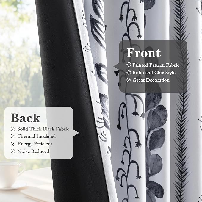 Boho Blackout Leaves Patterned Curtains 72 Inch Long 2 Panels Set - Image 4