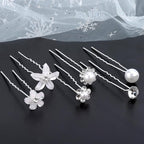 CUBACO 42 PCS Flower Wedding Hair Pins for Women Bridal Crystal Hair Jewelry Bobby Pins Rhinestone Pearl Hair Accessories Silver U Shaped Hair Pins Decorative for Brides Bridesmaids Girls
