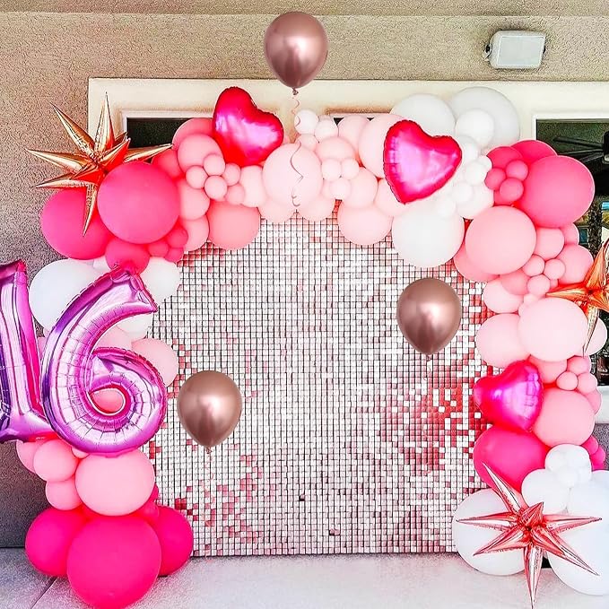 Pink Balloons, 60 Packs 12 Inch Hot Pink and Chrome Rose Gold Confetti Balloons - Image 5