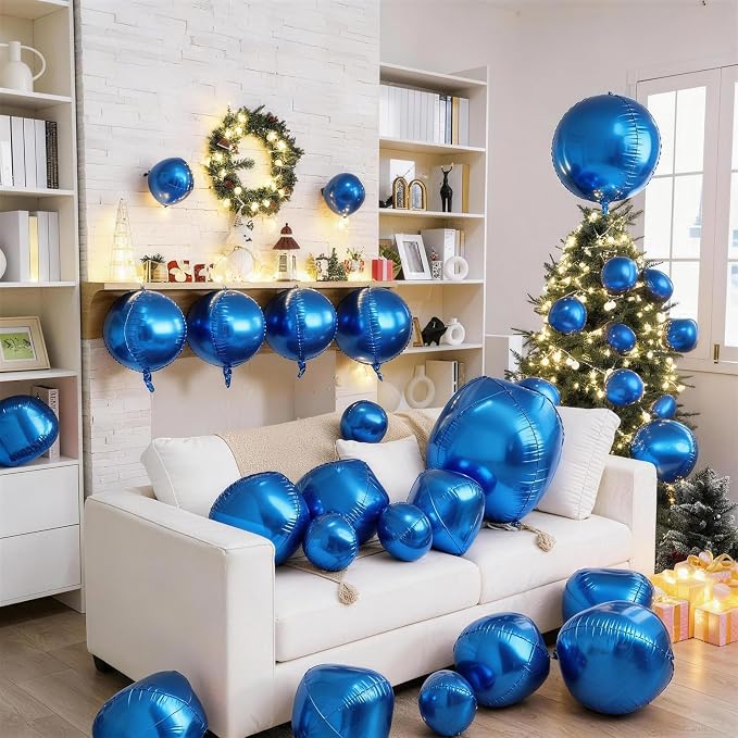 Biapian 12Pcs Dark Blue Round Foil Balloons, Big Blue Metallic Balloons - Image 4