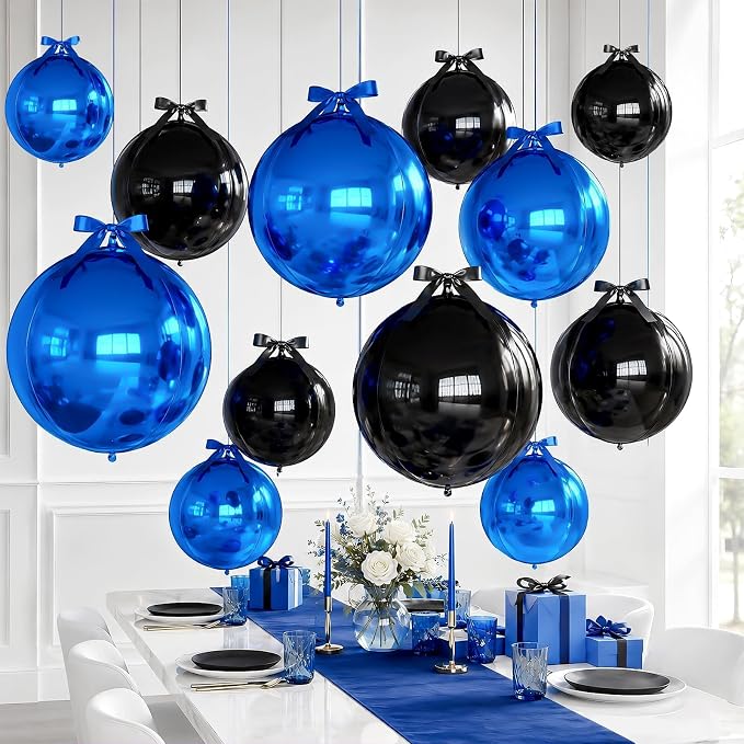 Black Blue Round Foil Balloons - Image 5