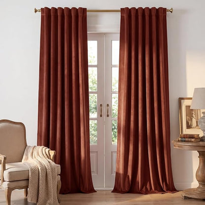 Rust Red Velvet Curtains Extra Long by StangH
