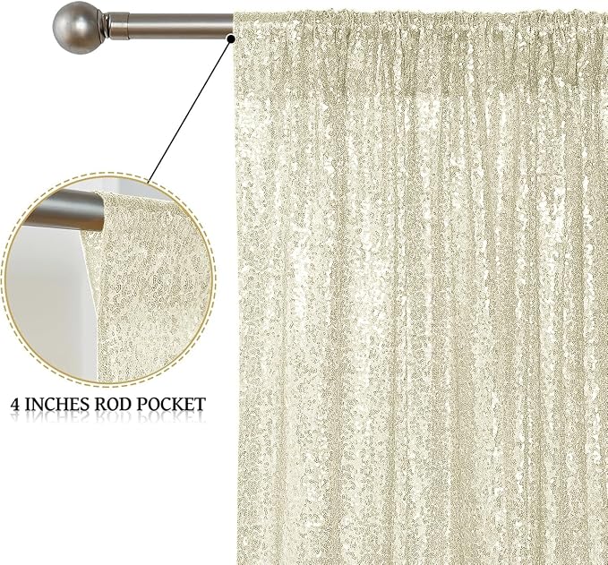 Sugargirl Champagne Sequin Backdrop Curtain 4 Panels 2FTx8FT Glitter Champagne - Image 5